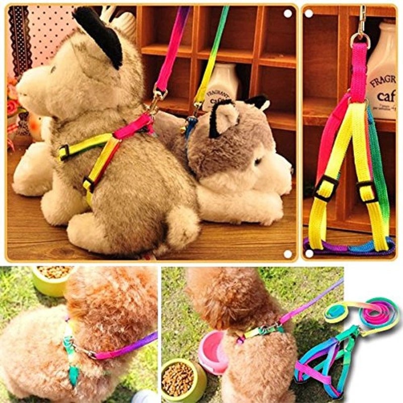 yueton  Perro Mascota Cachorro Gato Kitty ajustable Nylon Correa arco iris perro pecho correas Cadena Siete Color tracciÃ³n dorsal torÃ¡cica Suits perro Cuerda Cadena De Correa De Perro - Image 5